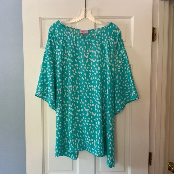Molly And Isadora Tie Waist Blouse Top Blue Print Plus Size 4X NWT - Picture 1 of 8
